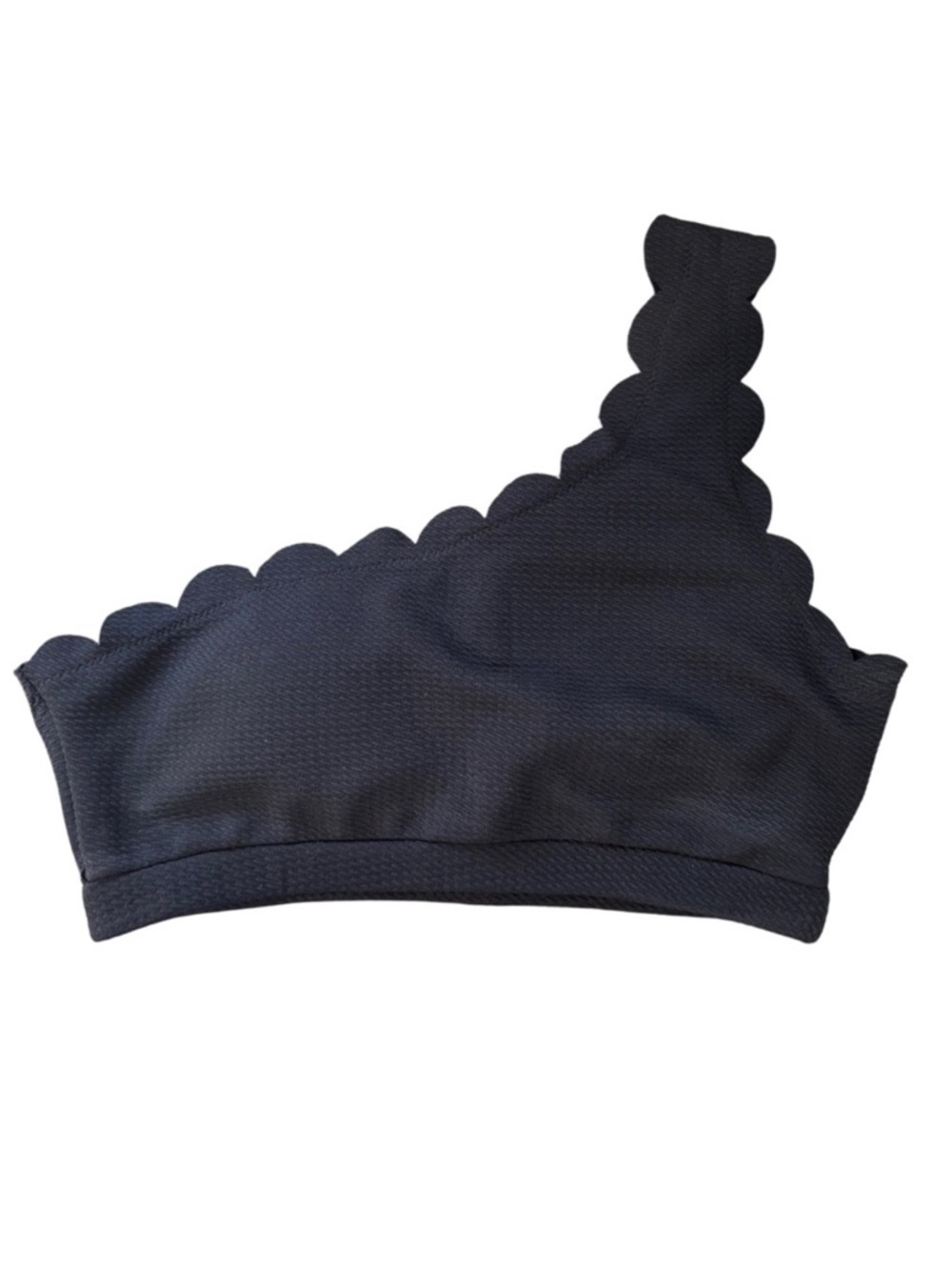 Black Scalloped One-Shoulder Swim Top